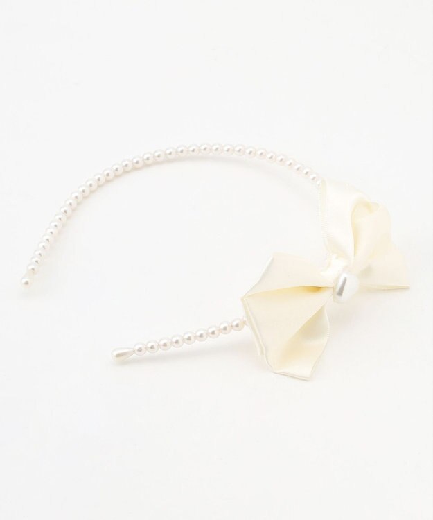 ANY KIDS サテンリボン×パール キッズ カチューシャ オフホワイト