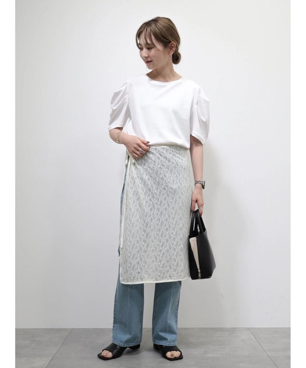 AMERICAN HOLIC 接触冷感タックスリーブ５分袖カットプルオーバー Off White