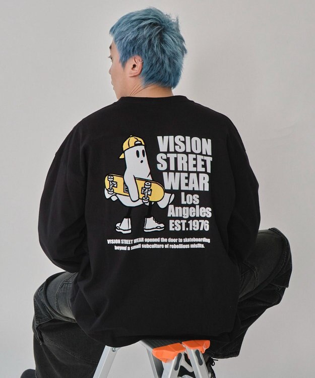 WEGO 【ユニセックス着用ITEM】別注VISIONゴーストスケータープリントT（LS） ブラック