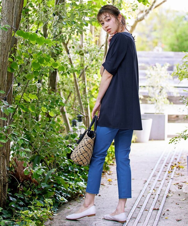 Tiaclasse 【洗える】パフスリーブチュニックブラウス ネイビー