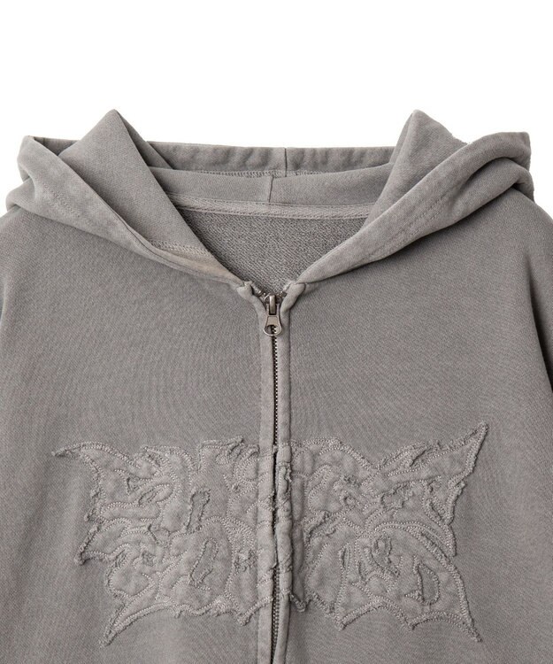 WEGO 【ユニセックス着用ITEM】ピグメントダメージアップリケZIPパーカー グレー