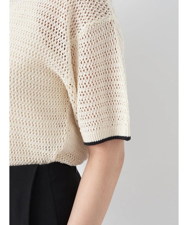 earth music&ecology ラインポロニットプルオーバー Ivory