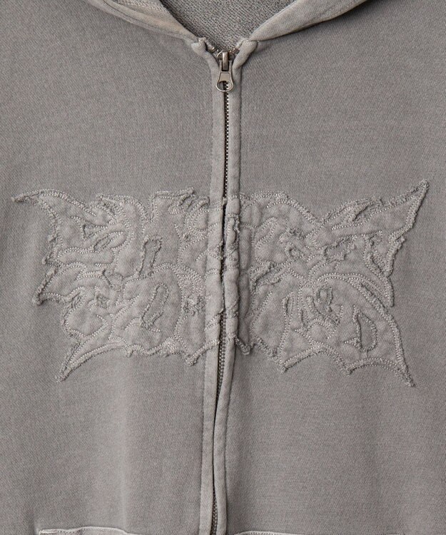 WEGO 【ユニセックス着用ITEM】ピグメントダメージアップリケZIPパーカー グレー