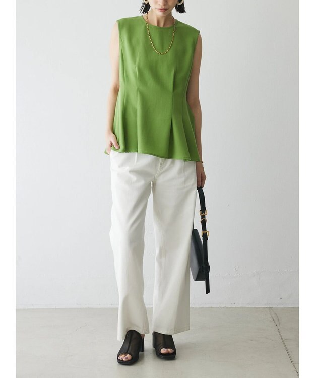 Green Parks AnriettMusee ノースリーブタックペプラムブラウス Green