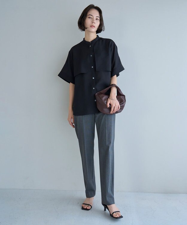 UNFILO シアーサテン ヨークブラウス ブラック