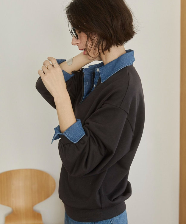 WEGO 【ANGIE VINTAGE】デニム襟スウェット ブラック中濃色