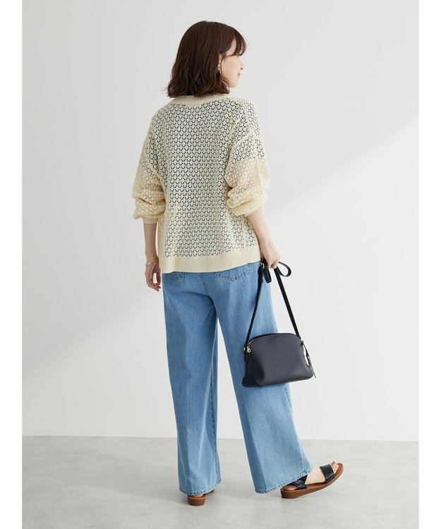 Green Parks 洗えるすかし編みニットカーディガン Off White