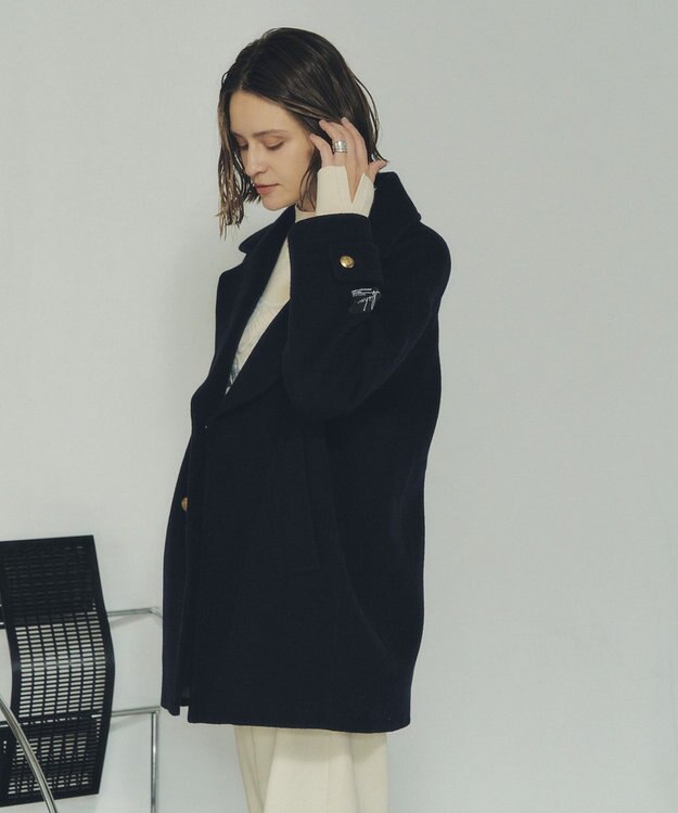 YECCA VECCA ウール混ミドル丈Pコート Dark Navy