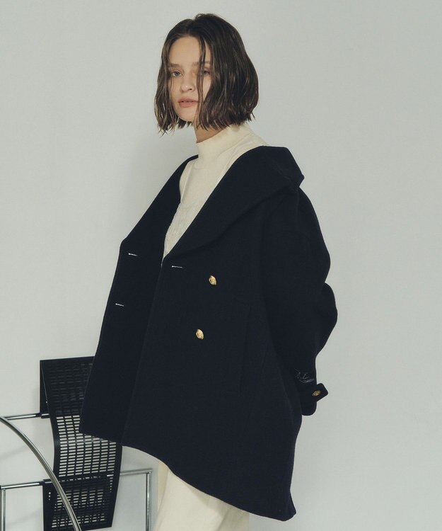 YECCA VECCA ウール混ミドル丈Pコート Dark Navy