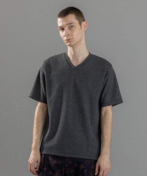 JOSEPH HOMME 新素材【清涼感】メランジクロスジャージー　Vネック半袖カットソー ブラック系