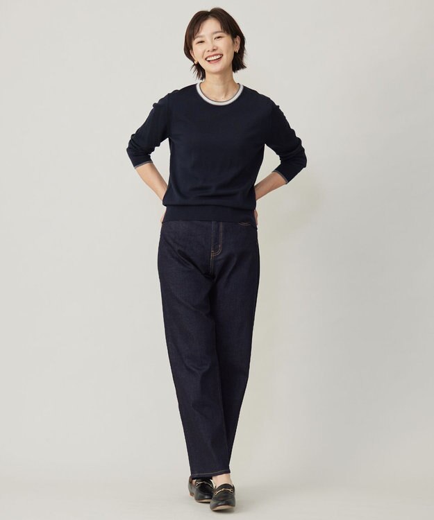 J.PRESS LADIES L 【洗える】トリムツイン ニット ネイビー系