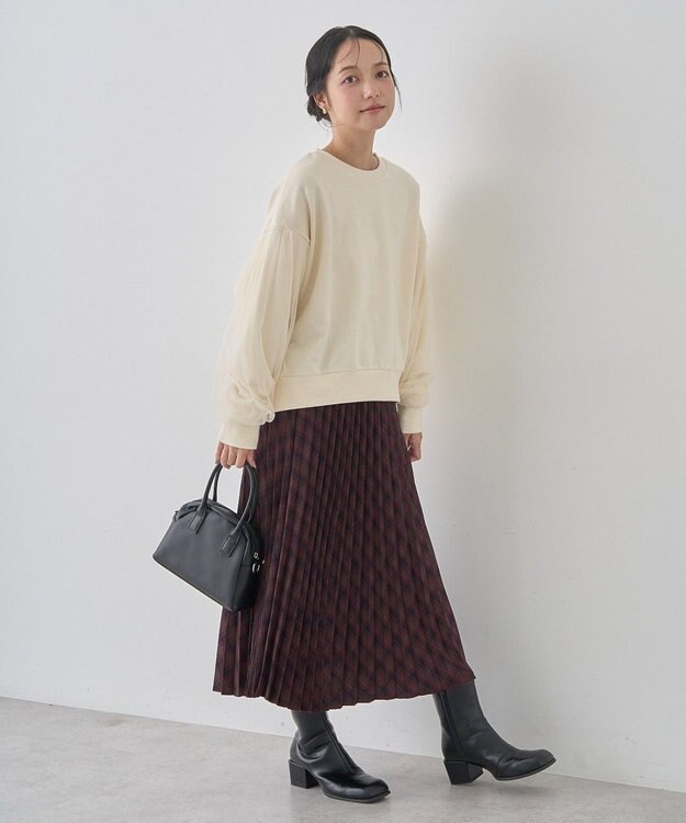 earth music&ecology すきな丈Ｔ／Ｒプリーツスカート Check Bordeaux