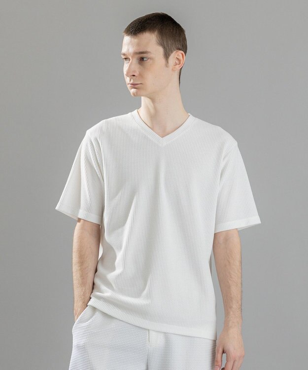 JOSEPH HOMME 新素材【清涼感】メランジクロスジャージー　Vネック半袖カットソー ホワイト系