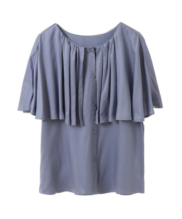 earth music&ecology ケープカラーブラウス Grayish Blue