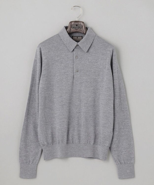 GOTAIRIKU オリジナル設計【洗える/チクチクしにくい/ピリングしにくい】イタリア糸 ハイゲージ  ニットポロ_WOOL100% ライトグレー系