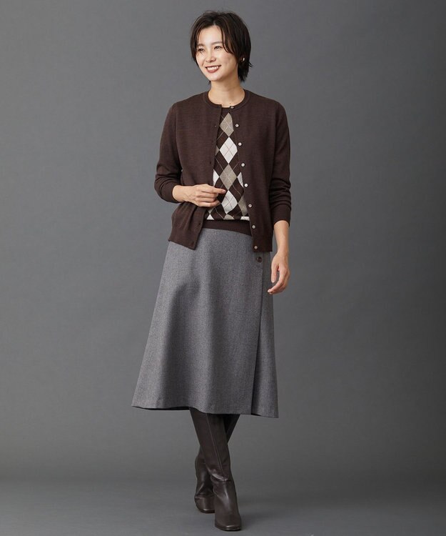 J.PRESS LADIES 【洗える】アーガイルツイン ニット ダークブラウン系