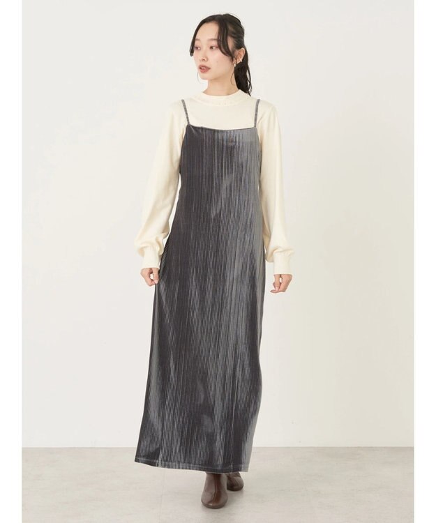 earth music&ecology ベロアプリーツキャミワンピース Gray