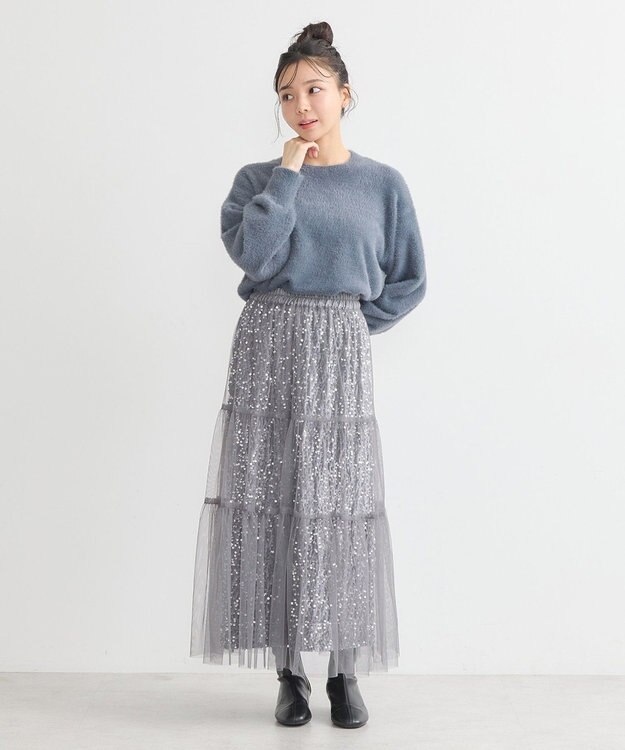 earth music&ecology マルチウェイスパンコールスカート Silver