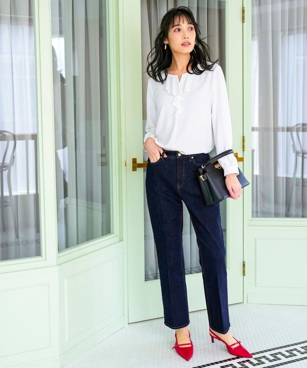 ANY SIS L センタープレスセミフレア デニム ワンウォッシュ