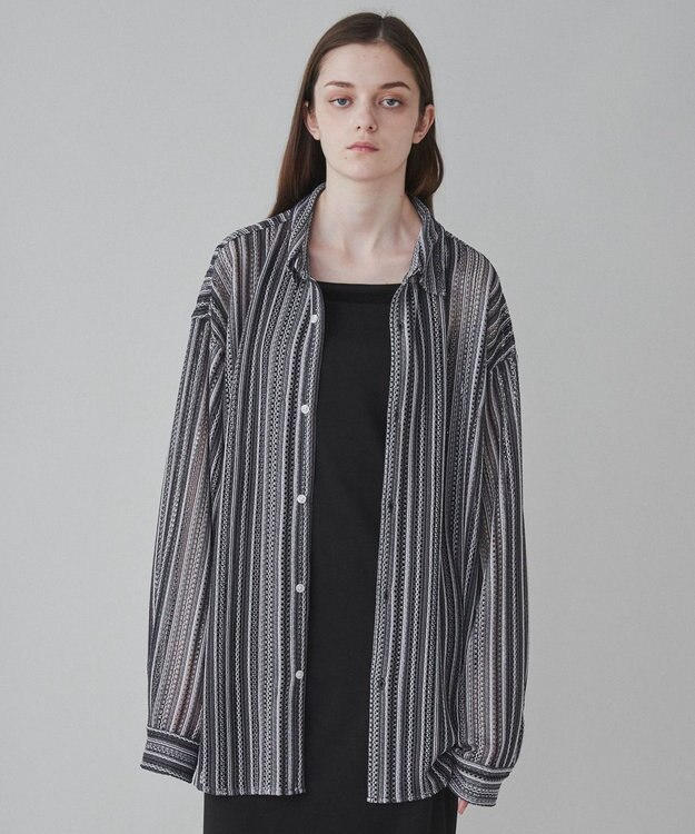 WEGO 【ユニセックス着用ITEM】ストライプメッシュBIGシャツ 柄1