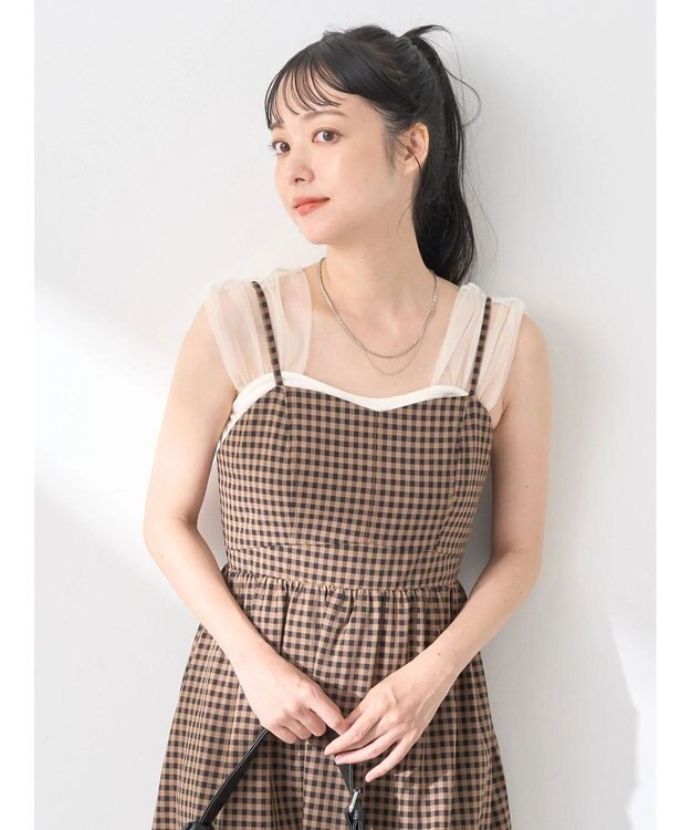 earth music&ecology ビスチェ風キャミドレ Check Brown