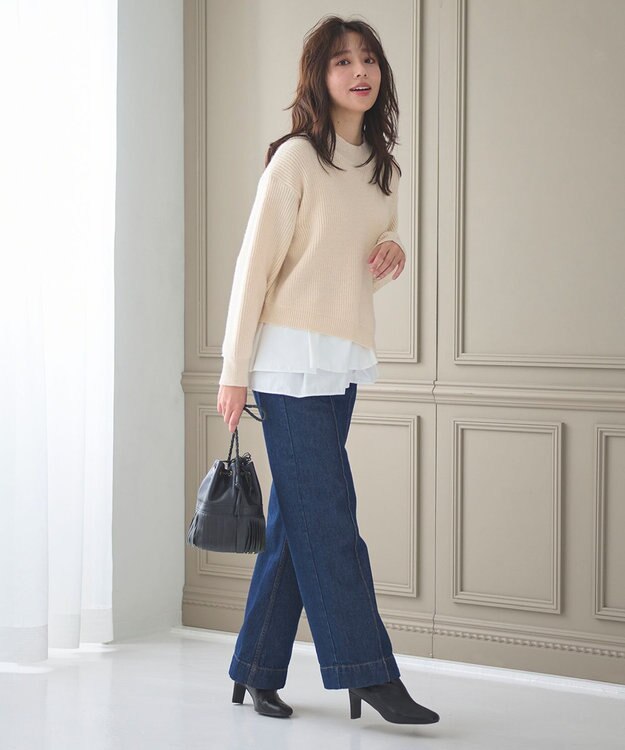 Feroux 【洗える】ラッフルレイヤード ニット アイボリー系