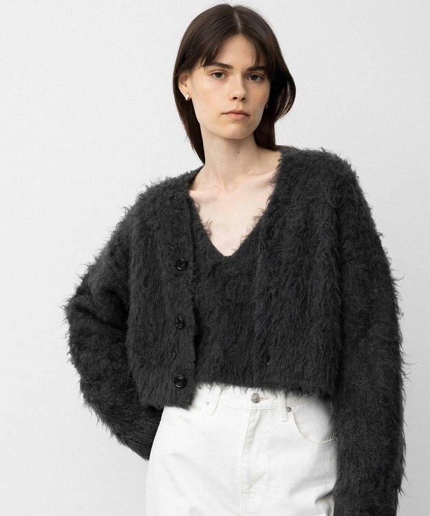 NAVE 【Nave】モヘアシャギー ショートカーディガン チャコール系