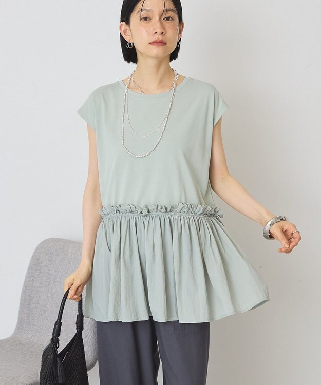 AMERICAN HOLIC 汗染み防止・異素材ペプラムプルオーバー Grayish Khaki