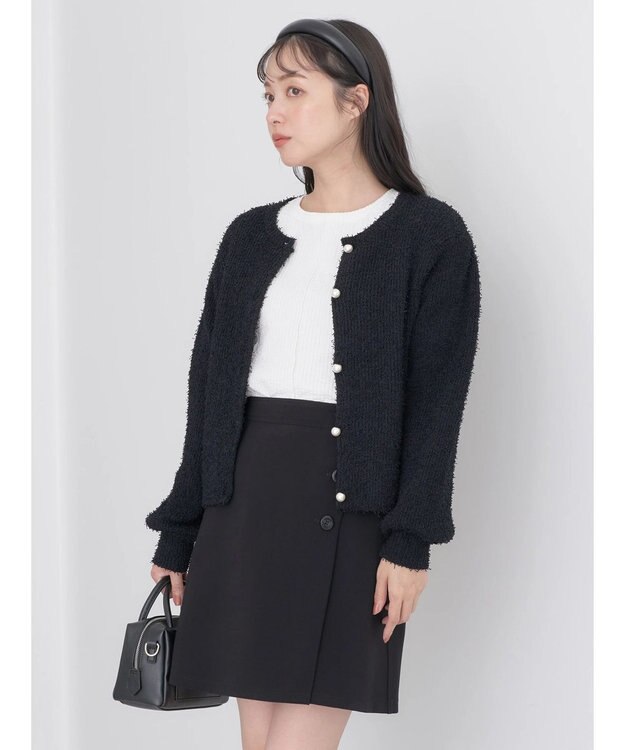 earth music&ecology カールヤーンカーディガン Black