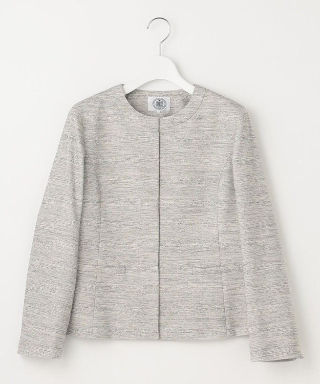 J.PRESS LADIES ライトツイードストレッチ ノーカラー ジャケット ライトグレー系1