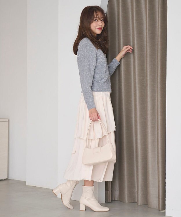 Feroux 【洗える】ラメシャギー カーディガン ライトグレー系