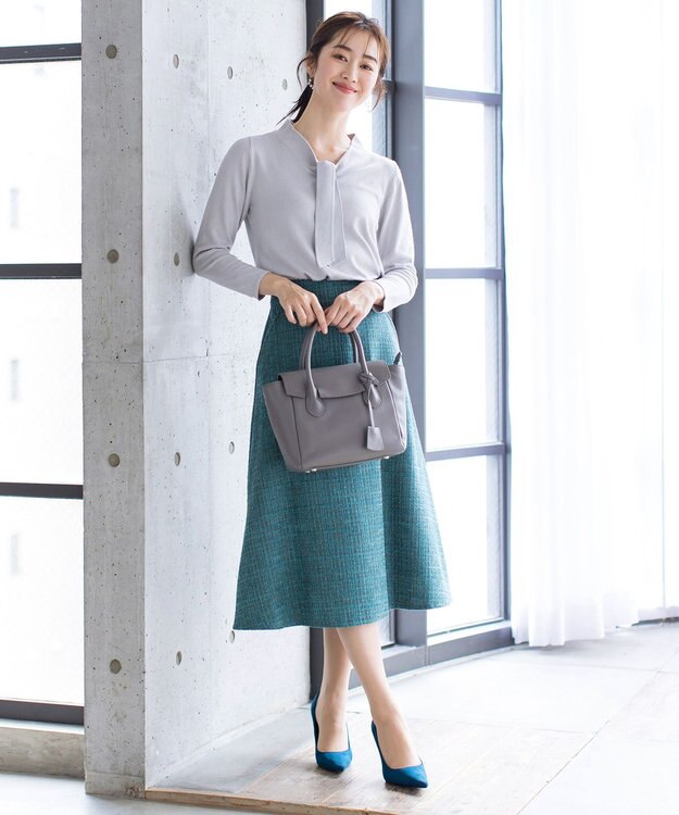 Tiaclasse 【洗える】大人華やかなツイードフレアスカート ターコイズ