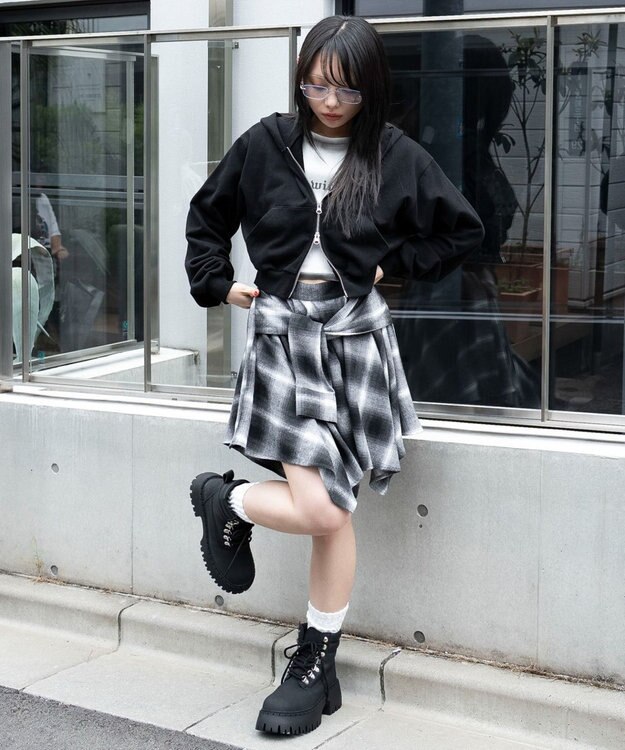 WEGO ネルシャツライクイレヘムミニスカート ブラック