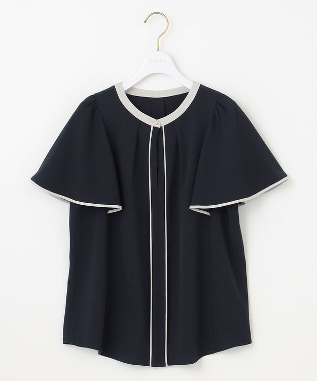 ANY SIS S 【洗える】バイカラーフレア ブラウス ネイビー