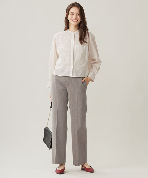 自由区 L 【洗える】シアーエンブロイダリークロップド丈 ブラウス ベージュ