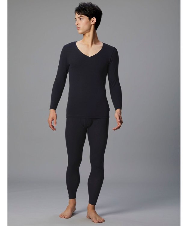 WACOAL MEN 綿混インナー ボトム 足首丈 しっかりあたたかい 保温性 肌側起毛 ストレッチ素材 前開き メンズ GS6021 /ブロス ブラック