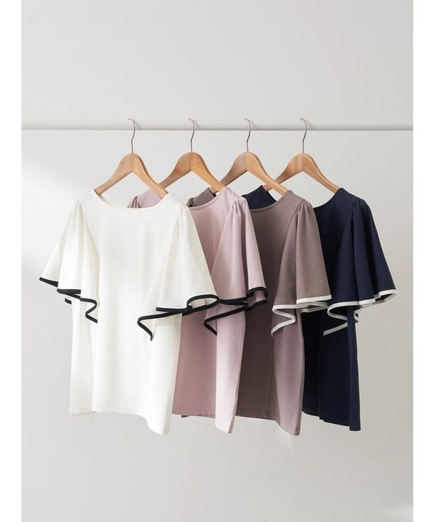 earth music&ecology パイピングフレアスリーブカットソー Off White