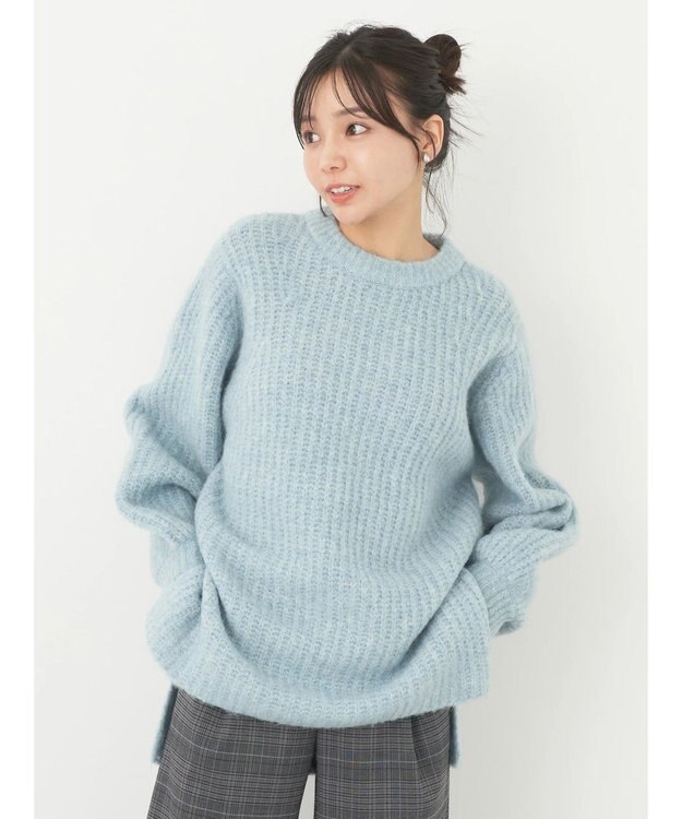 earth music&ecology フワフワＭＩＸヤーンチュニック Light Blue