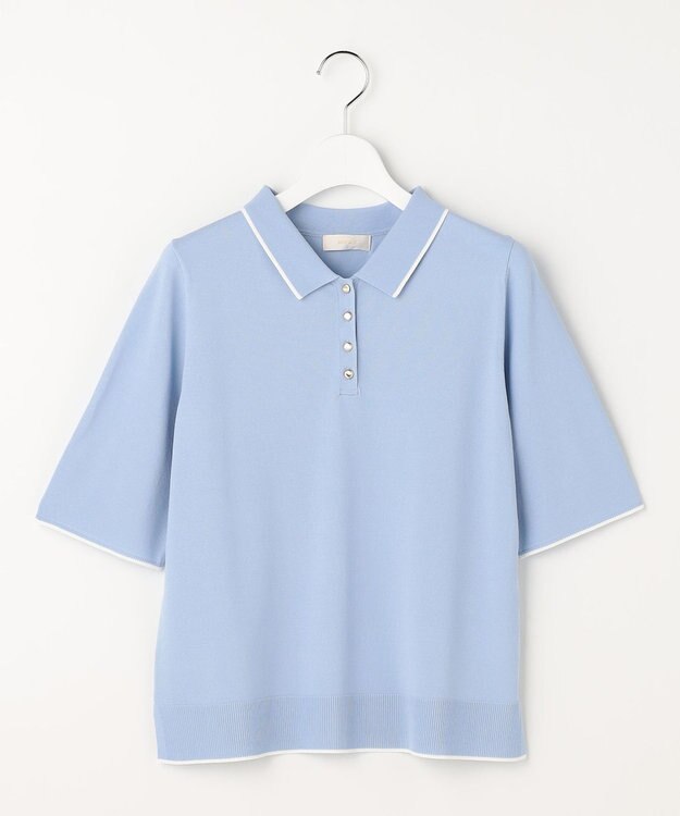 ANY SIS S 【アイスタッチ】ポロ ニット ライトブルー×オフ
