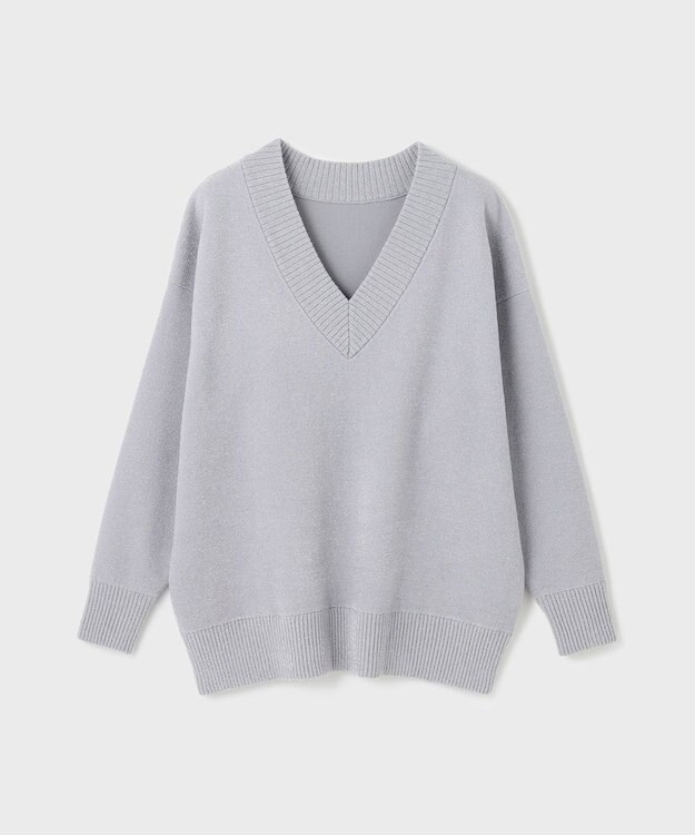 GRACE CONTINENTAL ラメVネックニットトップ グレー