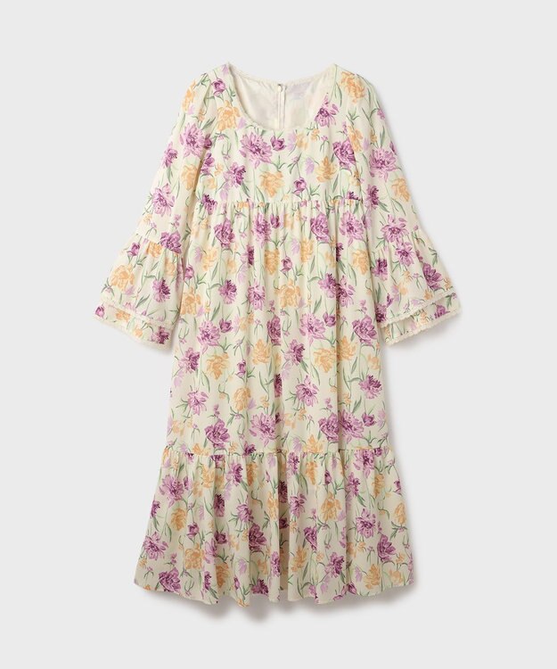 GRACE CONTINENTAL ボタニカルプリントティアードワンピース イエロー