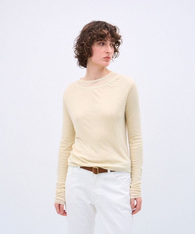 ATON SILK BLENDED CIRCULAR RIB | クルー＆クルーレイヤードプルオーバー YELLOW