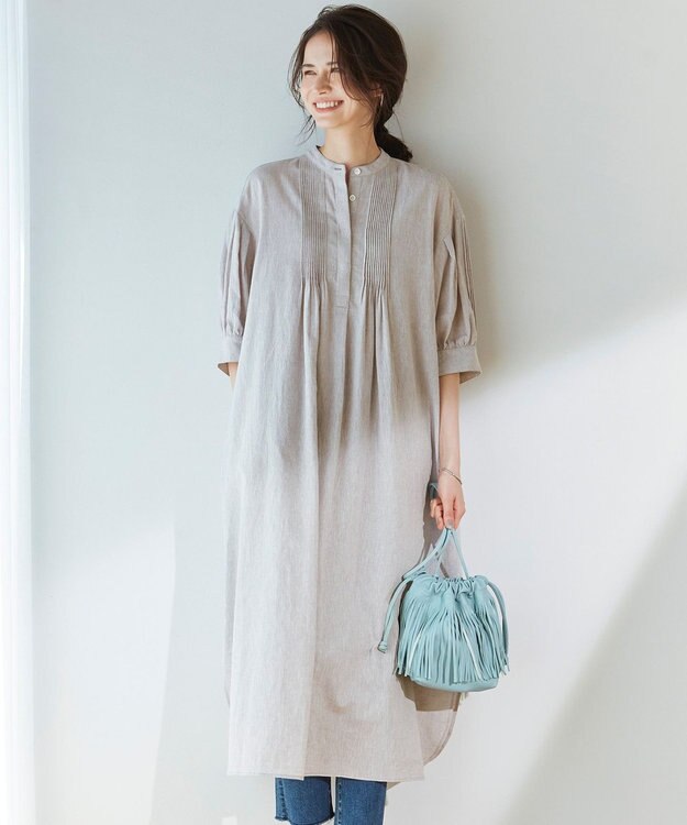 23区 S 【SLOW/洗える】リネンコットン シャツワンピース ライトグレー系