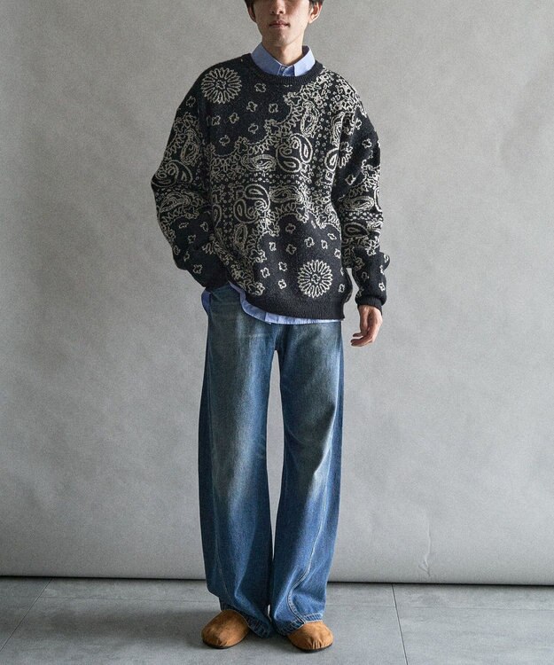 CRAFT STANDARD BOUTIQUE ペイズリー柄ニットプルオーバー Black