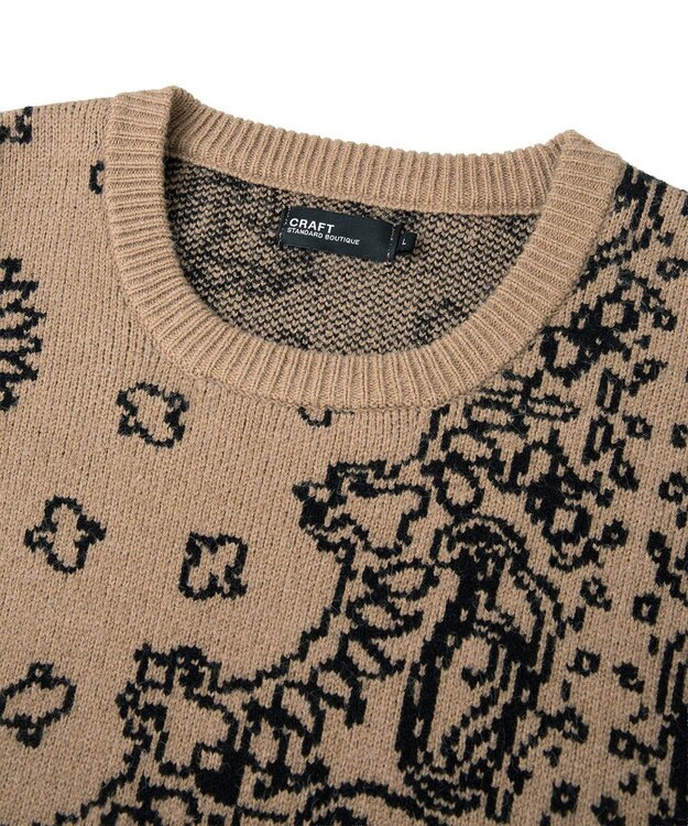 CRAFT STANDARD BOUTIQUE ペイズリー柄ニットプルオーバー Gray Beige