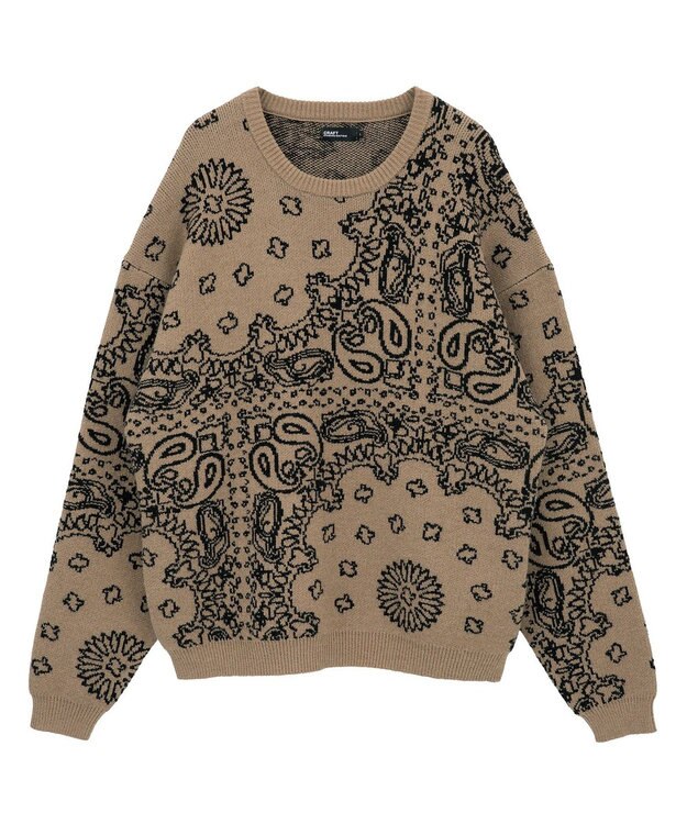 CRAFT STANDARD BOUTIQUE ペイズリー柄ニットプルオーバー Gray Beige
