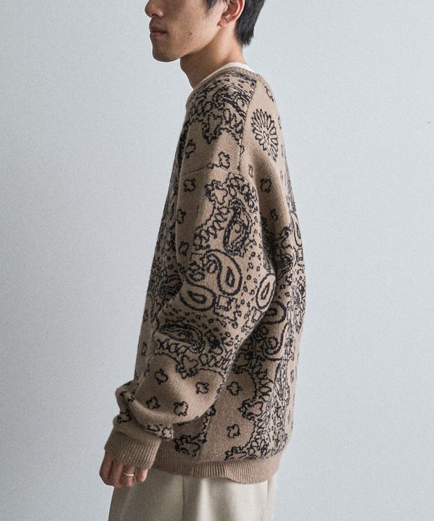 CRAFT STANDARD BOUTIQUE ペイズリー柄ニットプルオーバー Gray Beige