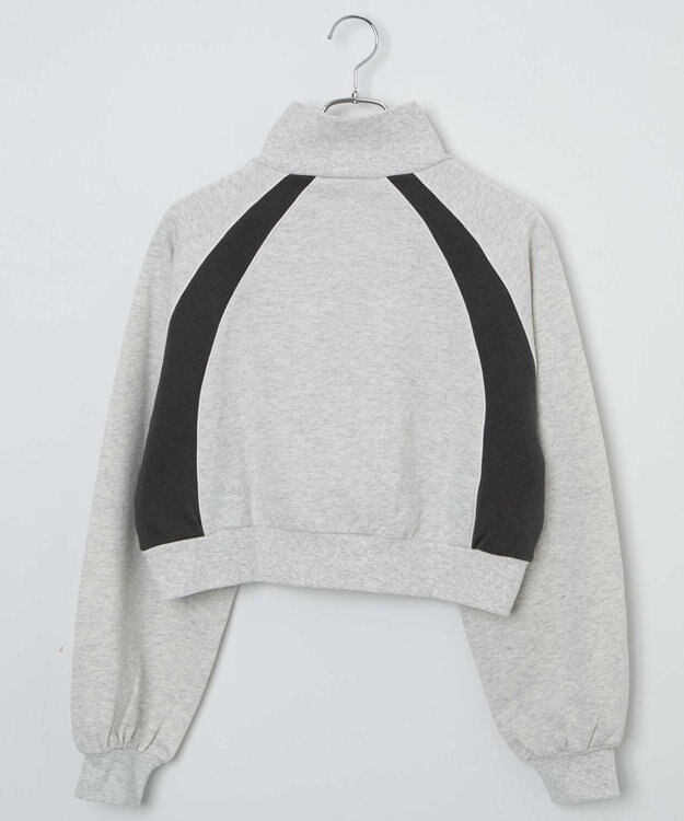 WEGO パイピング切替ショートハーフZIPスウェット 杢グレー