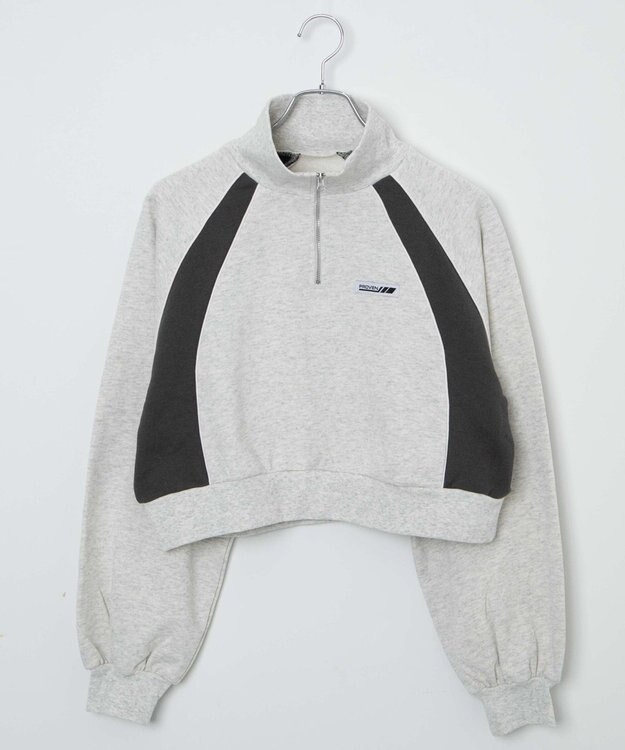 WEGO パイピング切替ショートハーフZIPスウェット 杢グレー