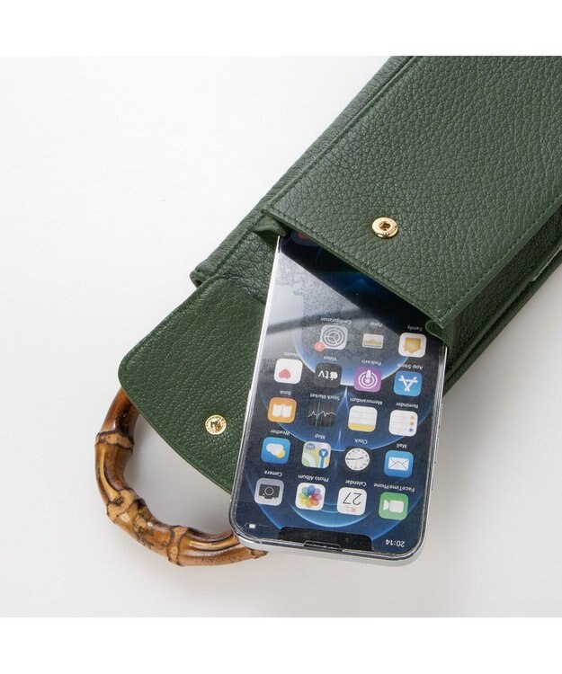 UNBILLION perche バンブーハンドルゴートモバイルウォレットショルダー グリーン